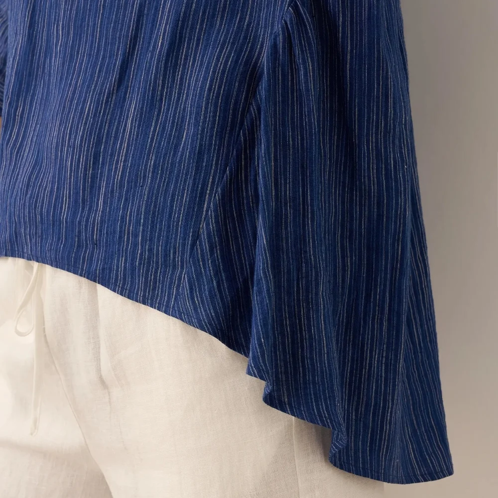 Lintico 100% Linen Florence Top Blue Women's Medium Striped Lagenlook - Picture 13 of 14